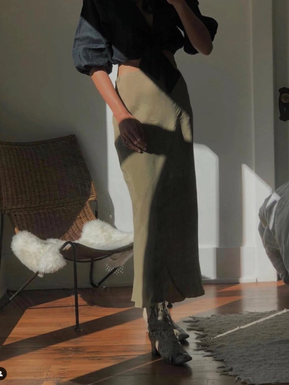 OZMA of California 'Grace' slip skirt, Avocado(?) Green/brown/khaki, M